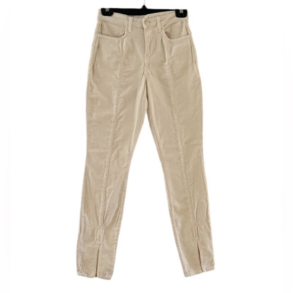 L'agence Women's Cream High Rise Ankle Slit Velvet Pants Size 25